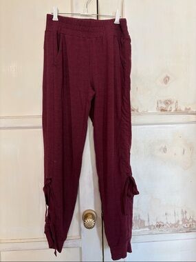 Zella Burgundy Knit Joggers with Side Tie Details